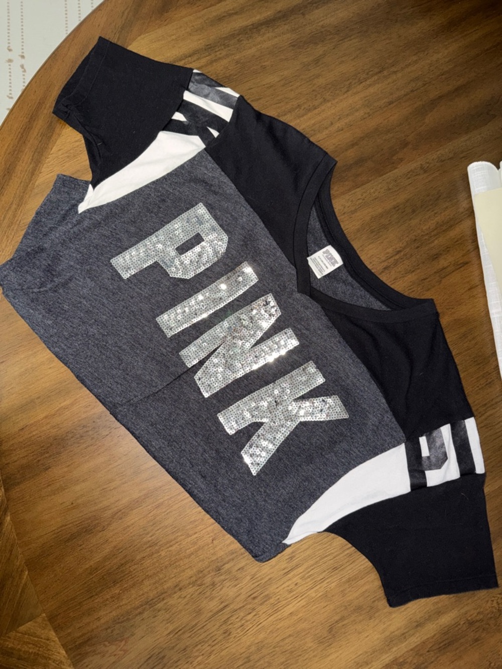 Pink V-Neck - Sequined Sporty looking T Shirt
